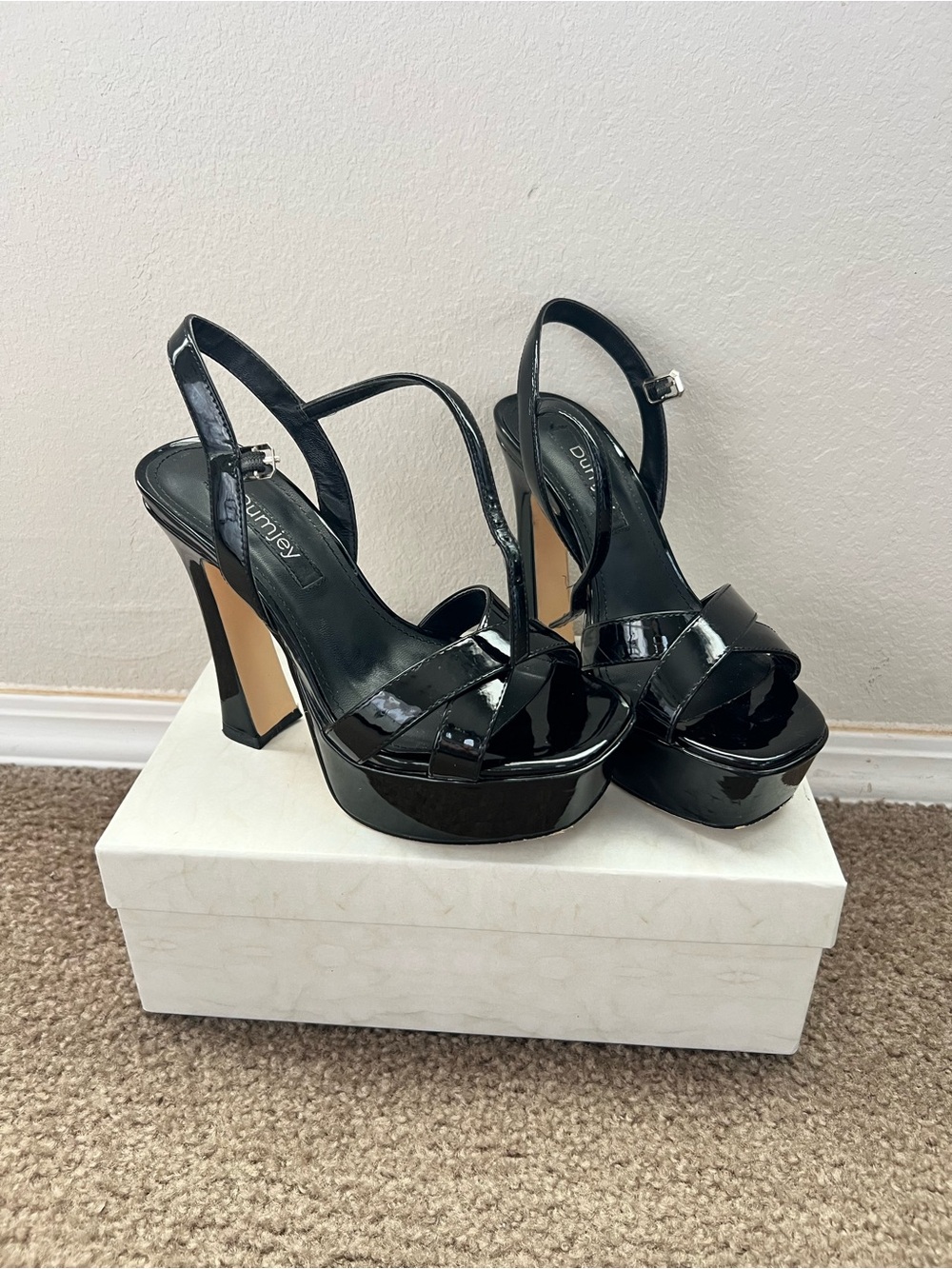 Black Platform Ankle-Strap Block Heel Sandals